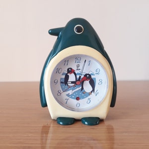 Rare Antique Penguin Animated Alarm Clock: Mechanical Table Clock