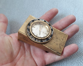 Antique Jean Moulin World Clock: 1950s Table Desk Clock
