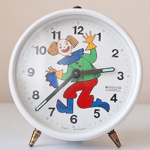 Antieke zeldzame zegenclown-wekker, vintage klok, zegeningsklok, clownklok, wekker, bureauklok, antieke klok, klok, cadeau