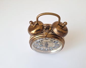 ヴィンテージドイツ製置時計、フィリグリー真鍮ケース、ローマ数字