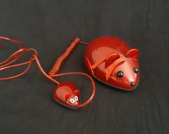 Vintage Mouse Phone, Mouse Phone, Red Phone, Home Phone, Mouse, Mouse and Cub, Vintage Phone