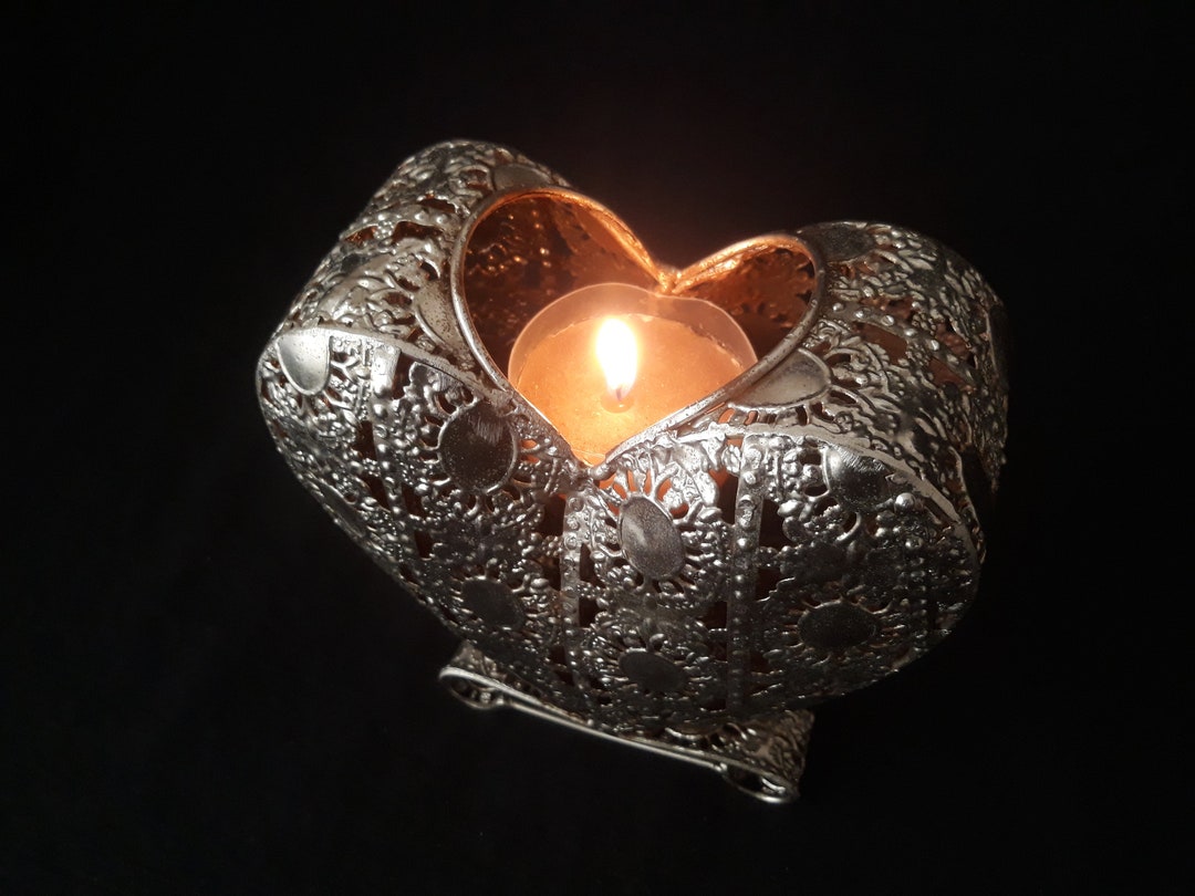 Rare Vintage Metal Heart Candle Holder, Heart Candle Holder, Love