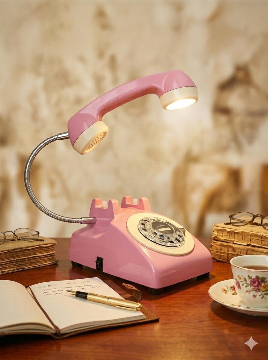 Upcycled Rotary Phone Lamp: Vintage Pink Desk Light, Retro Decor