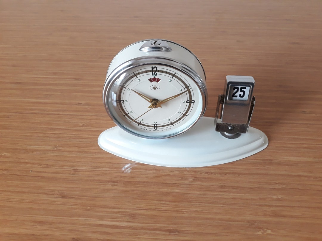 Vintage 1970s Calendar Alarm Desk Clock - Etsy
