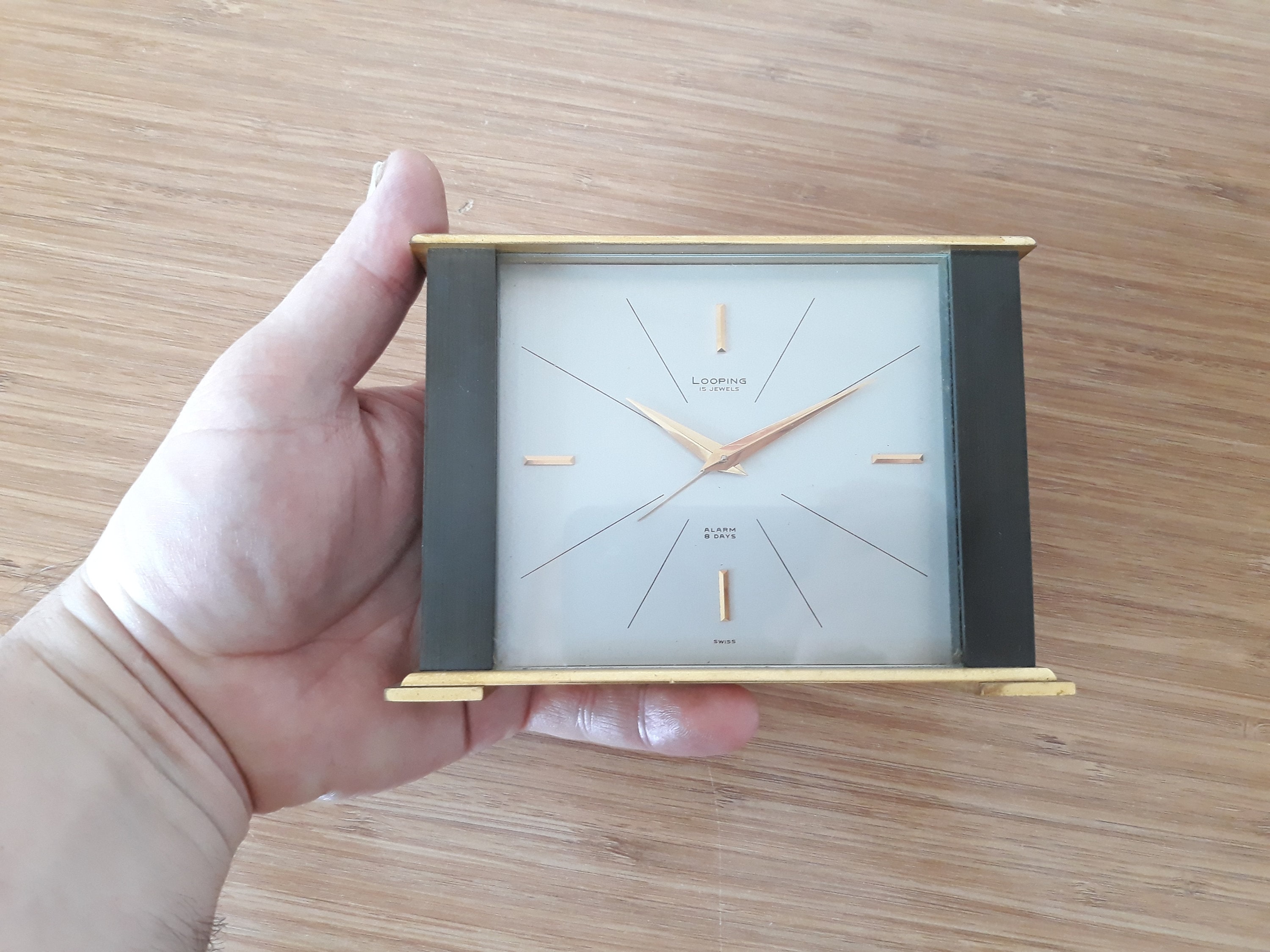 Pendule De Bureau Vintage Looping Switzerland - 7 Rubis, 8 Jours - Mouvement à Réparer