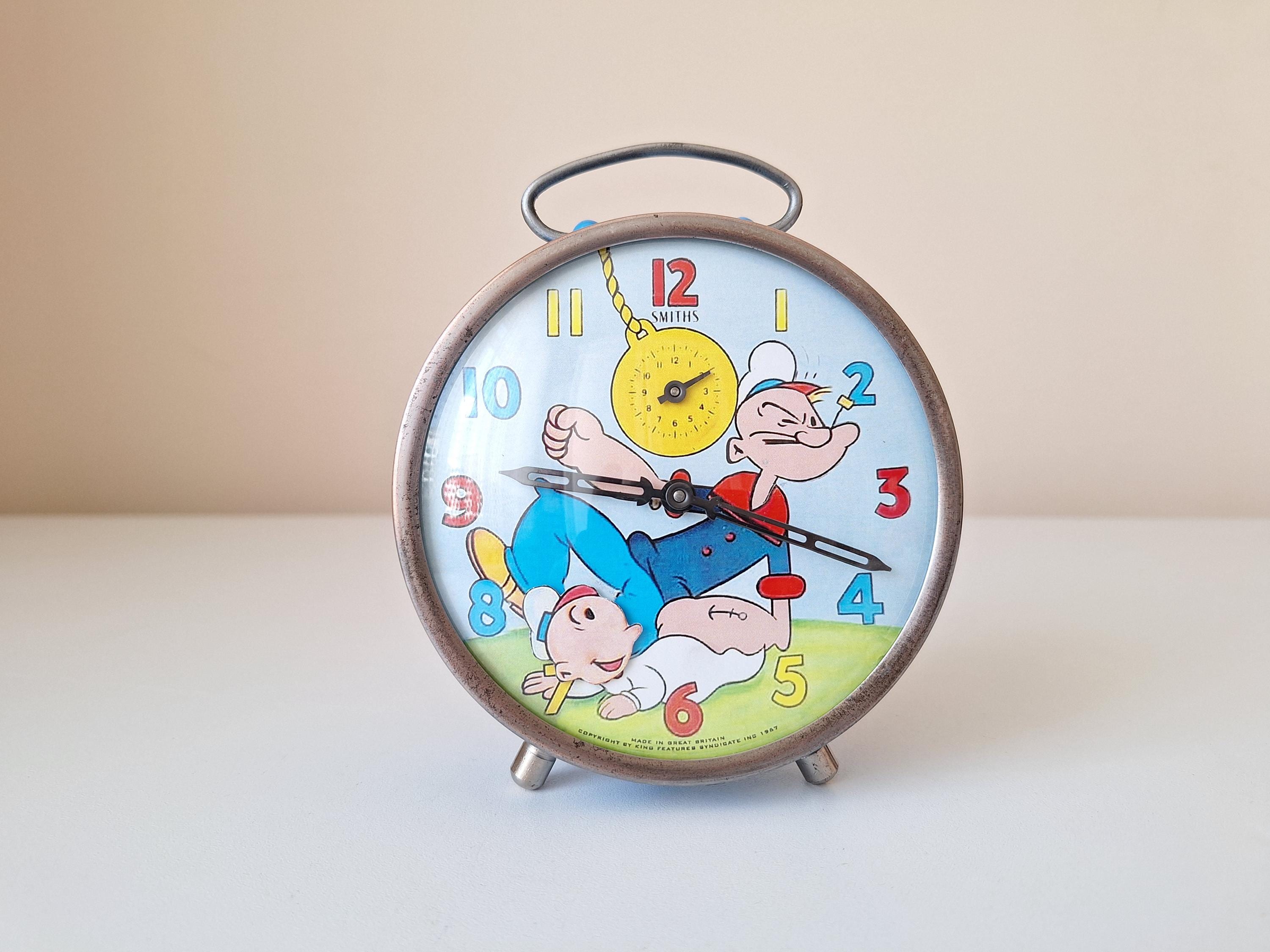 Vintage 1950s Smiths Popeye Wind-up Alarm Clock, Animated Table