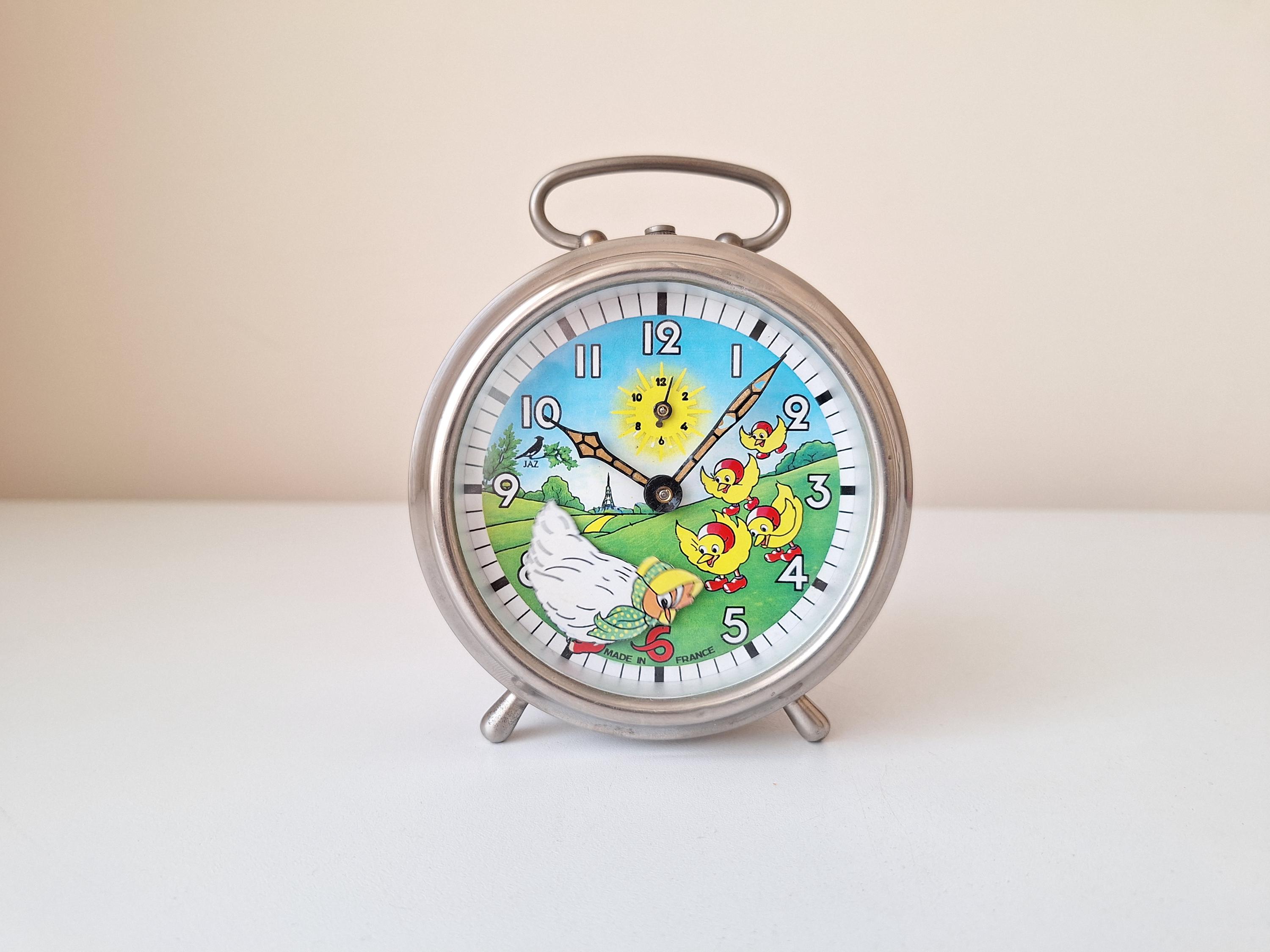 Antique Very Rare French JAZ Chicken Alarm Clock, 1950s Working