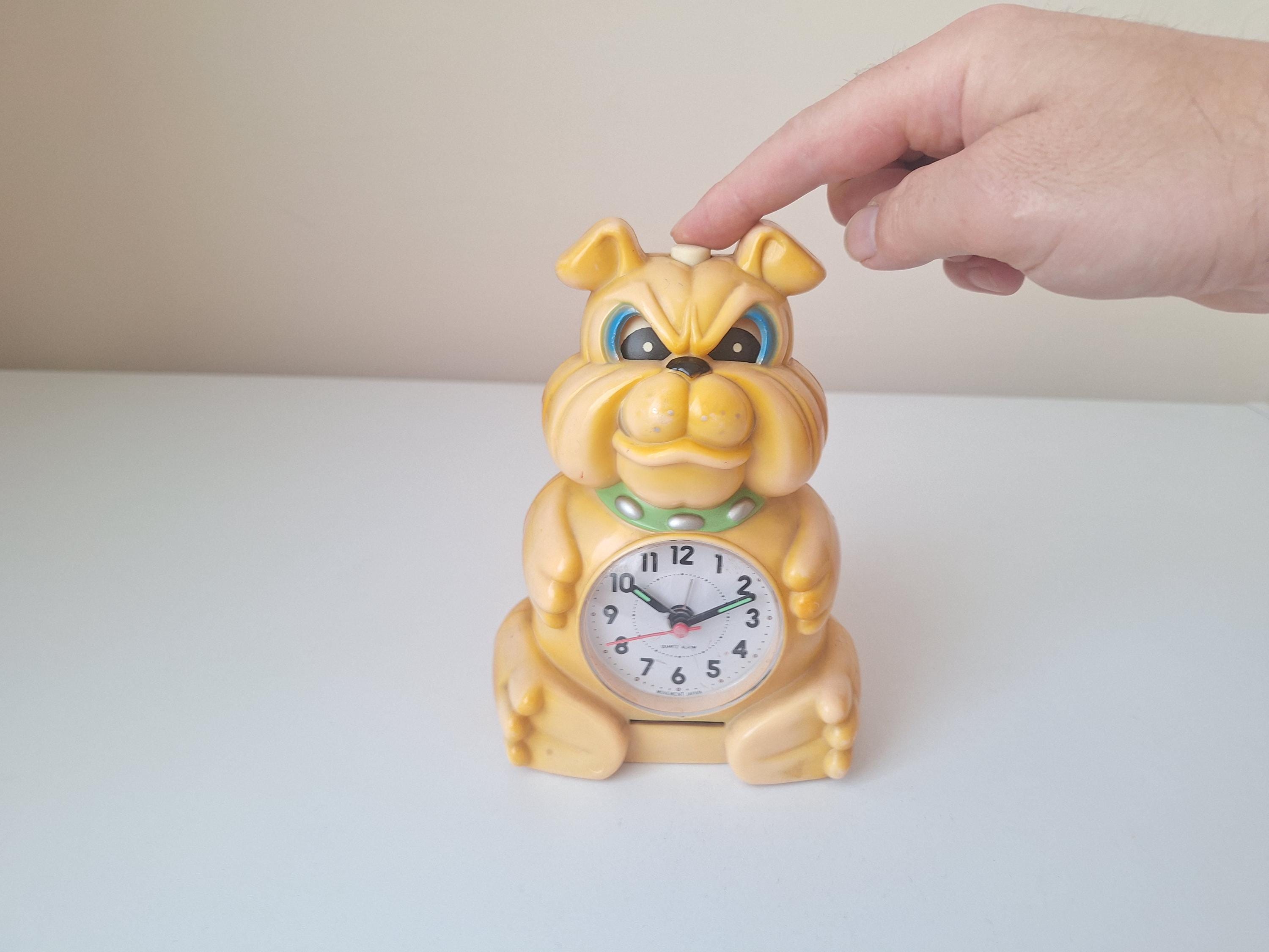 Vintage Very Rare Original Japan Bulldog Alarm Table Clock, Moving