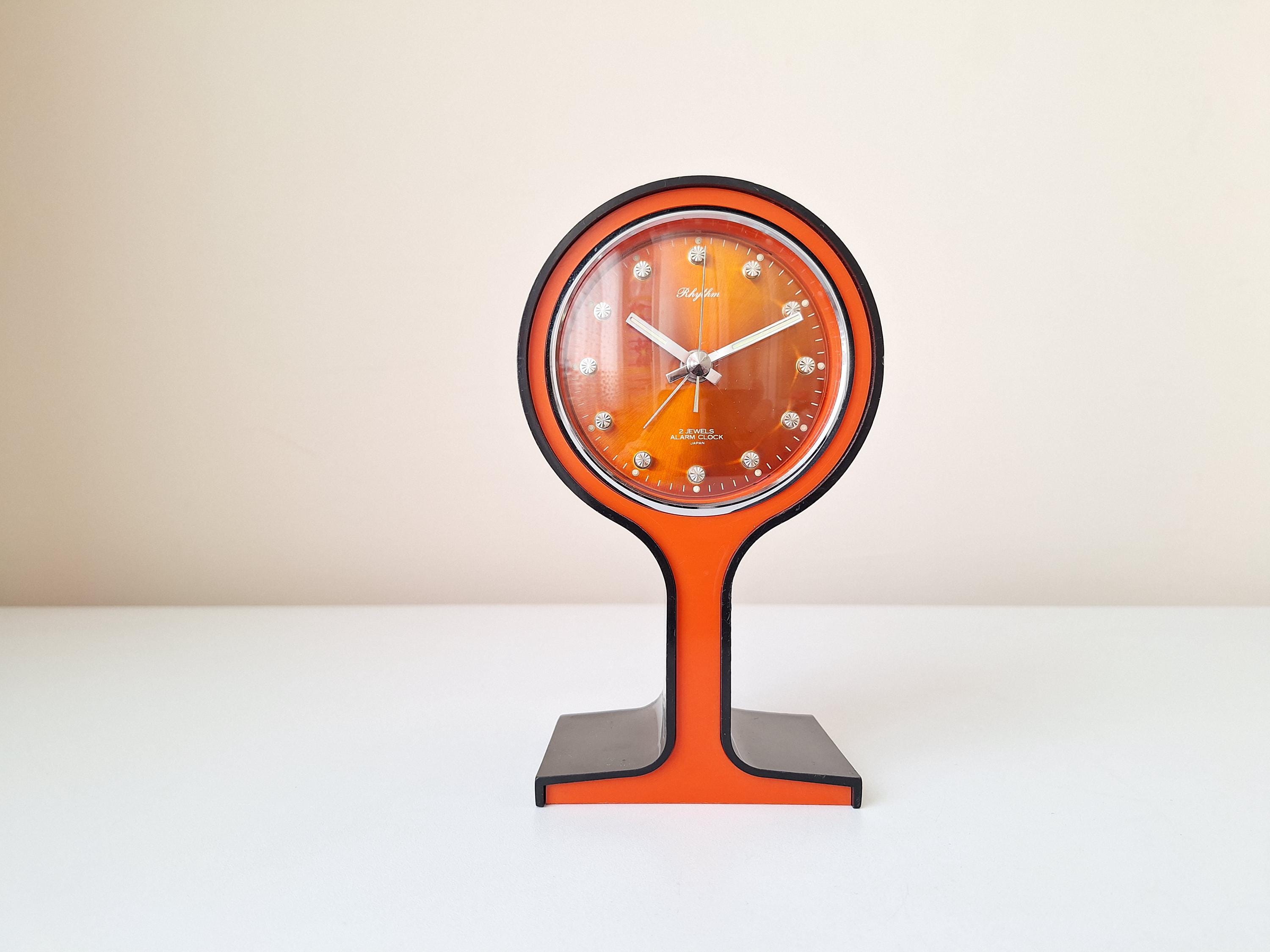 Vintage 1970s Orange Space Age Rhythm Alarm Clock - Japan Made