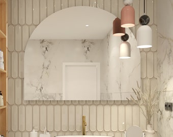 Half Moon Bathroom Mirror – Minimalist Frameless Vanity Wall Mirror – Scandinavian Design