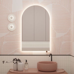 Semicircle Mirror Cut Circle LED, wall mirror, illuminated mirror, bathroom mirror, round mirror, modern mirror, premium mirror ADDHome®