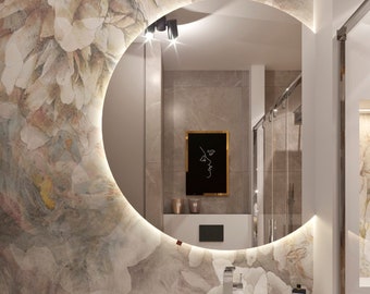 Asymmetrical LED Bathroom Mirror – Cut Circle Backlit Vanity Mirror – Modern European Design