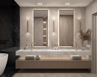 Black Frame LED Bathroom Mirror, Rectangular Wall Mirror
