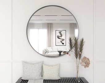 Miroir rond en métal, miroir mural, miroir de salle de bain, miroir rond, miroir moderne, miroir haut de gamme
