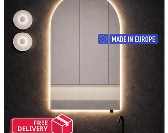 Custom Half Circle LED Mirror – Arched Backlit Vanity Wall Decor, Modern Japandi Style