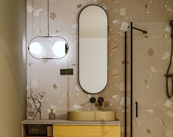 Oval Black Metal Frame Wall Mirror, Modern Bathroom Decor