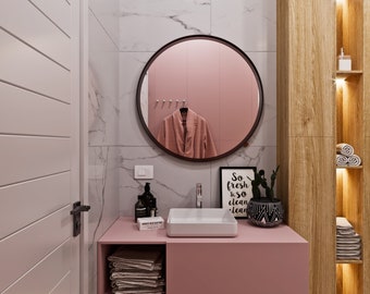 Round Black Frame Bathroom Mirror, Modernist Style