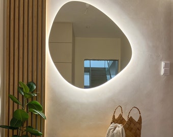 Irregular LED Mirror - Handmade Organic Modern Lighted Mirror