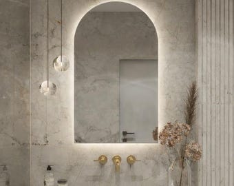 Custom Half Circle LED Mirror – Arched Backlit Vanity Wall Decor, Modern Japandi Style