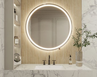 Miroir LED devant rond, miroir mural, miroir éclairé par LED, miroir de salle de bain, miroir rond, miroir moderne, miroir haut de gamme, miroir design,