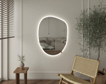 Miroir Japandi LED Miroir asymétrique, Miroir lumineux, Miroir mural, Miroir LED, Miroir salle de bain, Miroir Premium, Design ADDHome ®