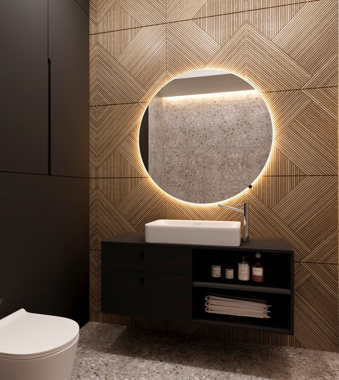 Mirror Round Led, Wall Mirror, LED Illuminated Mirror, Bathroom Mirror, Round Mirror, Modern ...