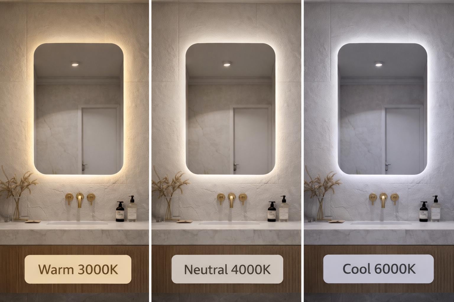 Rounded Rectangular LED Mirror With Sandblasted Frame, Modern Bathroom ...