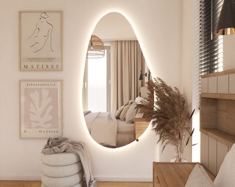 Organic LED Bathroom Mirror – Asymmetrical Backlit Vanity Wall Mirror