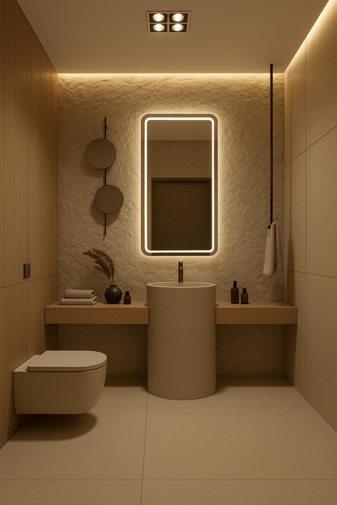 Rounded Rectangular LED Mirror With Sandblasted Frame, Modern Bathroom ...