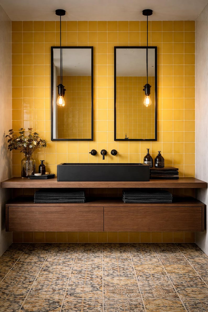 Espejo minimalista con marco de aluminio negro: espejo de pared para baño industrial moderno. imagen 1