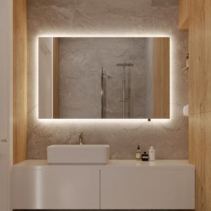 Specchio da bagno rettangolare a LED – Specchio da parete retroilluminato, design moderno e minimalista