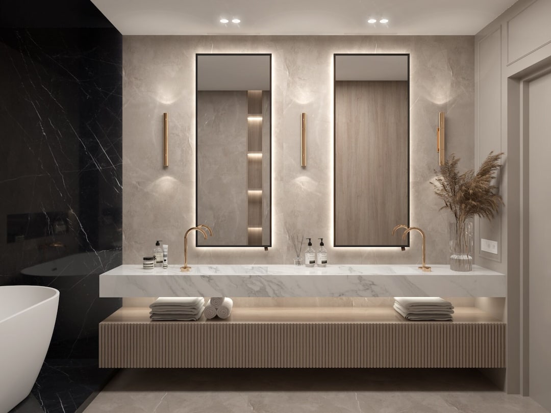 Black Frame Mirror With LED Backlight, LED Bathroom Mirror, LED Wall ...