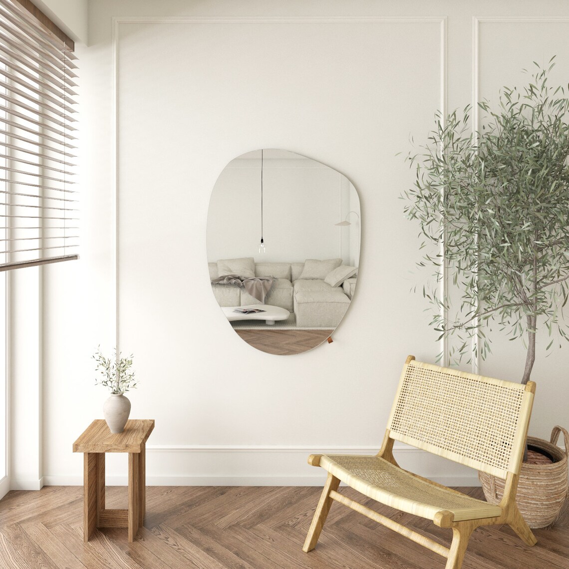 Mirror Japandi LED Asymmetric Mirror Mirror Illuminated Wall - Etsy