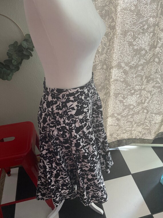 Black and White Floral Design Skirt With Side Zipper Etsy