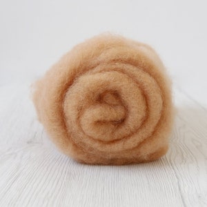 May include: A roll of light brown wool roving, perfect for felting projects.