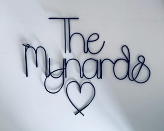 Personalised Wire Family Name Sign: Handmade Wall Art