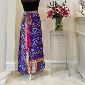 Reversible royal tribe wrap skirt, one size sari skirt, long boho wrap skirt with tie