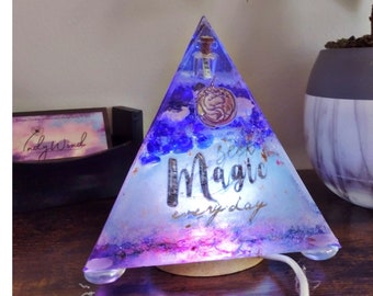 Magical unicorn resin pyramid, LED nightlight, epoxy resin art