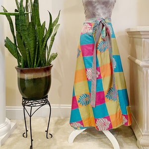 Reversible colorblock wrap skirt, one size sari skirt, long boho skirt with tie