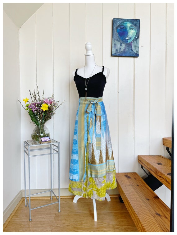 Reversible Electric Rain Sari Skirt, One Size Silk Skirt With Tie, Long Boho  Wrap Skirt -  Canada