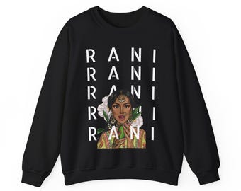 Wunderschön gestaltetes RANI Kunst Sweatshirt | Indische Frauen Kunst | Indische Rani Rundhalsausschnitt | Punjabi Hoodie Rundhals | Desi Geschenke für sie