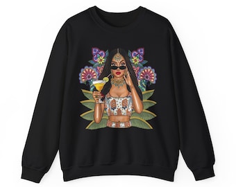 Wunderschön gestaltetes Western Desi Indian Art Sweatshirt | Indische Frauen Kunst | Rani | Punjabi Hoodie Rundhals | Desi Geschenke für sie