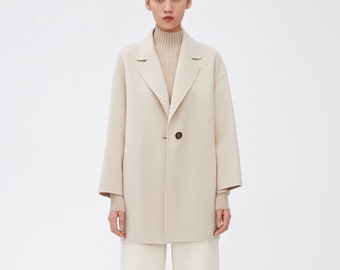 Light-Weight Wool Coat/Blazer with Classic Notch Lapels -- Minimalist Design