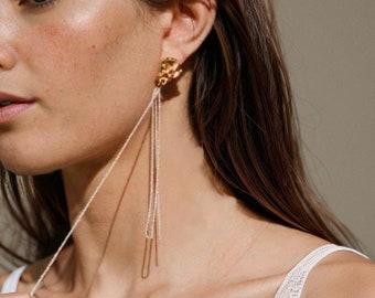 Linear Long Drop Single Earring | Unique Design Earring | Minimalist Artistic Accessory | Elegant Dangle Earring