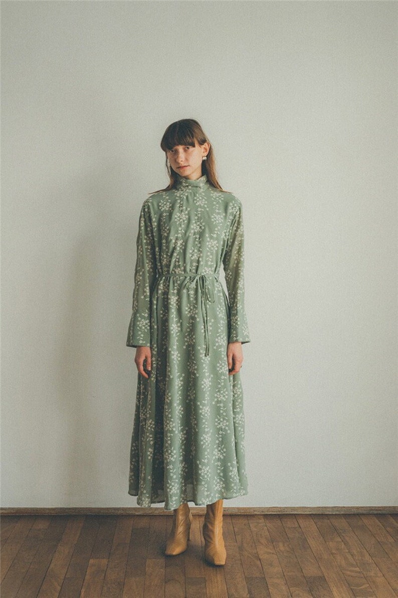 Vintage Style High Neck Long Sleeve Embroidered Maxi Dress - Etsy Australia