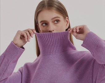 Effortless Chic Soft-hand Turtle-neck Minimalist Design Jumper - Purple