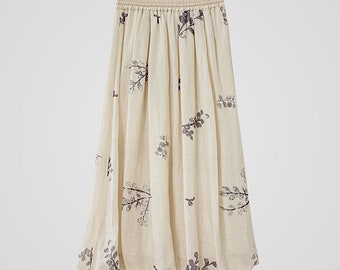 Ramie Printed Midi Skirt