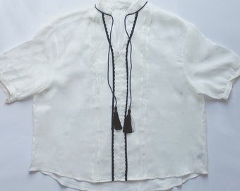 White Linen Shirt with Contract Tassel - JT resort limited edition