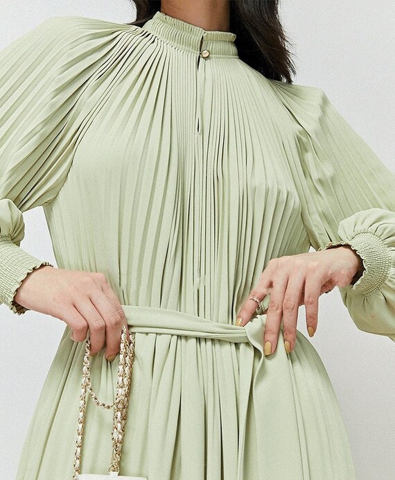 long sleeve pleated dress