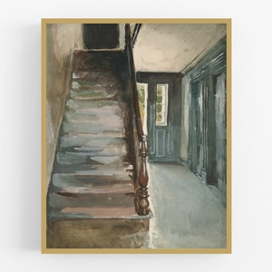 Blue Stairwell / Vintage Art / House Painting / Architecture Art / Vintage Painting / Farmhouse Art / Architecture Painting / Art Download